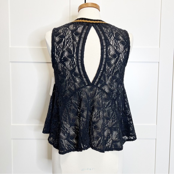 Free People Lace Peplum Top XS New Black - Picture 2 of 5